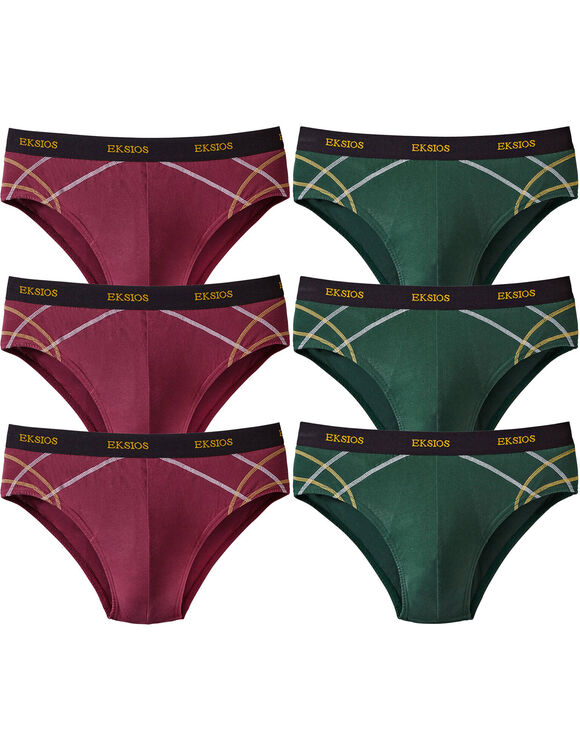 Slip fermé élastiqué surpiqué taille confort - lot de 6 (bordeaux + vert) Slip fermé élastiqué surpiqué taille confort - lot de 6 (bordeaux + vert)